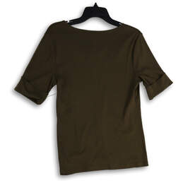 NWT Womens Brown V-Neck Roll Tab Sleeve Pullover T-Shirt Size Large alternative image