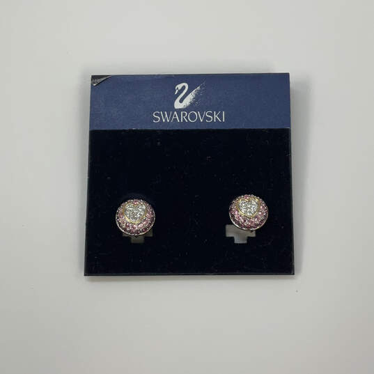 Designer Swarovski Crystal Cut Stone Heart Signed Clip-On Stud Earrings image number 3