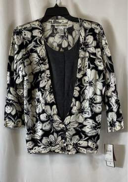 NWT Cathy Daniels Womens Black White Floral Two-Fer Cardigan Sweater Size Large