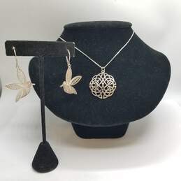 925 Silver Filigree Bird Earrings/Celtic Knot Pendant 20.5" Necklace BD. 12.7g
