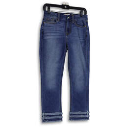 NWT Womens Blue Denim Medium Wash Fringed Hem Cropped Jeans Size 2