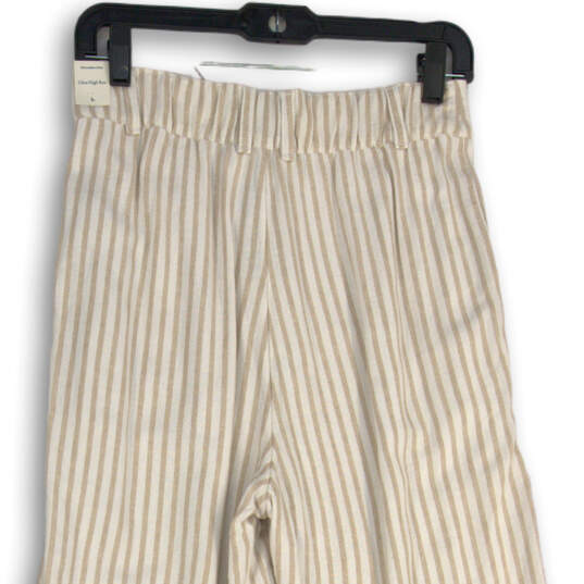 NWT Womens Beige Striped Pleated Ultra High-Rise Wide-Leg Ankle Pants Sz S image number 4