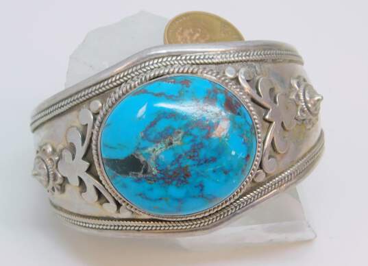 925 Chunky Turquoise Artisan Cuff Bracelet 71.7g image number 2