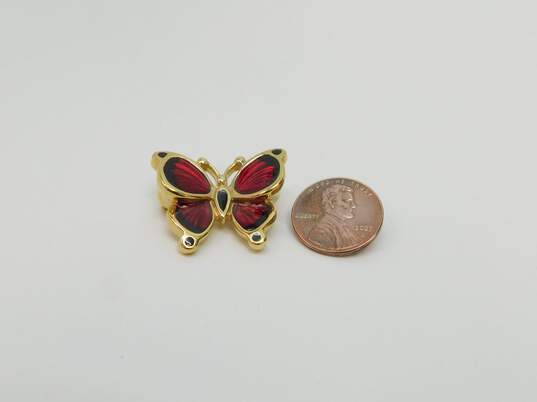 14K Yellow Gold Guilloche Enamel Butterfly Brooch 3.0g image number 5