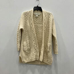 Womens Ivory Merino Wool Long Sleeve Pockets Cardigan Sweater Size Large