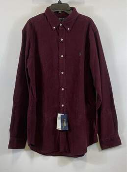 NWT Polo Ralph Lauren Mens Burgundy Cotton Classic Fit Button-Down Shirt Size L