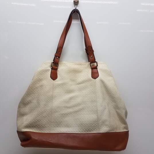 Isaac Mizrahi Large Leather Tote Bag Beige/Brown image number 2
