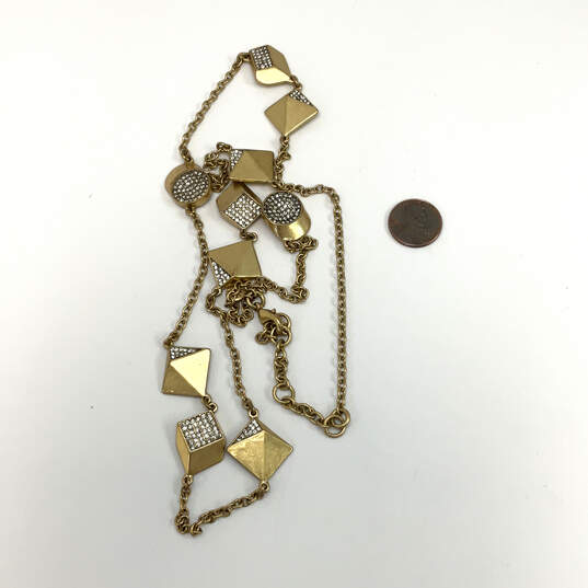 Designer J. Crew Gold-Tone Geometric Clear Rhinestones Chain Necklace image number 4