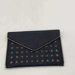 Womens Blue Leather Star Studded Zipper Trim Envelope Clutch Bag alternative image