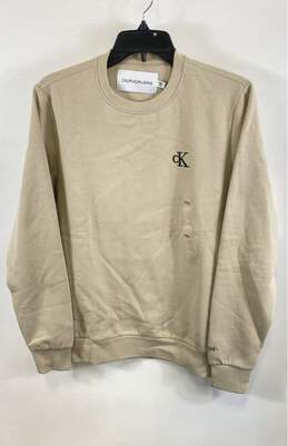 NWT Calvin Klein Unisex Adults Beige Crew Neck Pullover Sweatshirt Size X Small