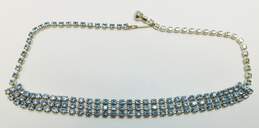 Vintage Silvertone & Goldtone Blue Rhinestones Collar Necklace Cluster Clip On Earrings Bracelet & Flower Brooch 53g alternative image