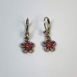 Designer Betsey Johnson Gold-Tone Rhinestone Flower Drop Earrings alternative image