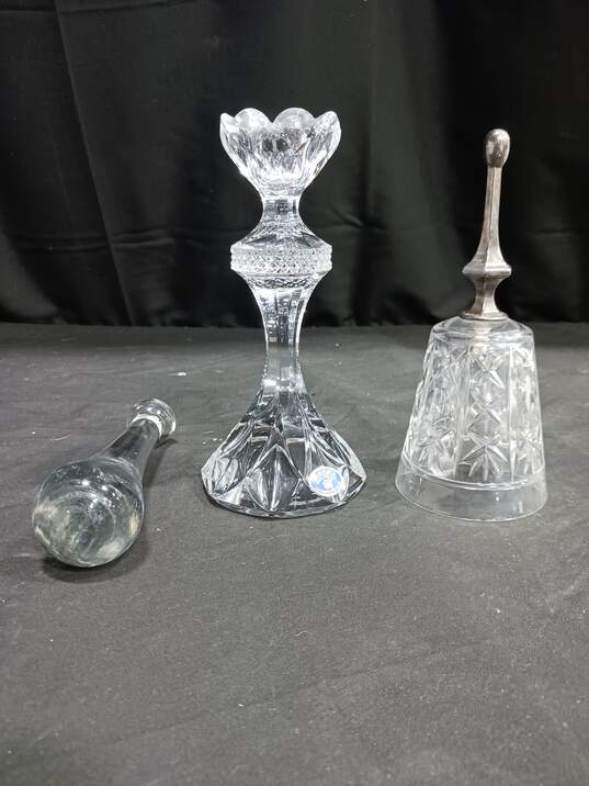 Crystal Glass Bowls, Tray, Bell, Pestle, & Candle Holder 6pc Lot image number 5