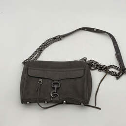 Womens Gray Nubuck Leather Link Chain Strap Hook Crossbody Bag