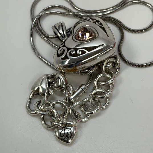 Designer Brighton Silver-Tone Crystal Heart Reversible Pendant Necklace image number 4