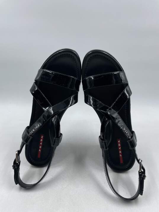 Authentic Prada Black Patent Wedge Sandals W 8.5 image number 6