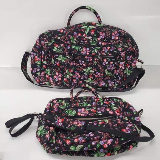 Vera Bradley Black Multi Floral Print Cotton Weekender Travel Bag Set image number 1