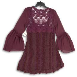 NWT Free People Womens Maroon Lace Scoop Neck Pullover Mini Dress Size Medium alternative image