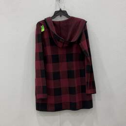 NWT Adrienne Vittadini Womens Red Black Check Hooded Cardigan Sweater Size S alternative image