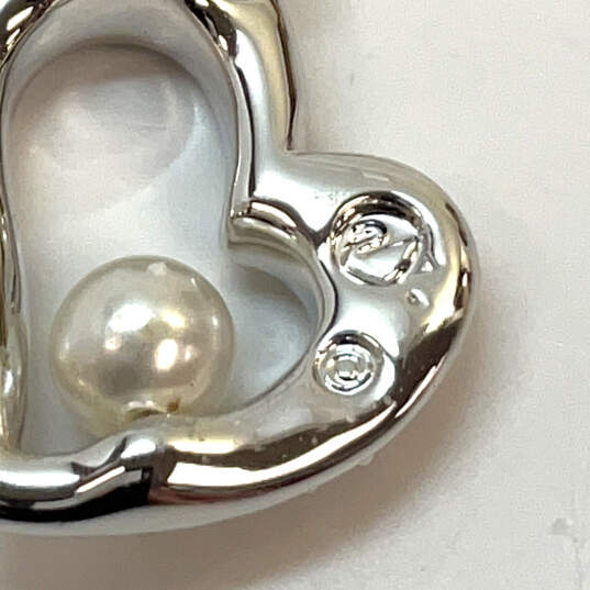 Designer Swarovski Silver-Tone Link Chain Heart Pearl Pendant Necklace image number 4