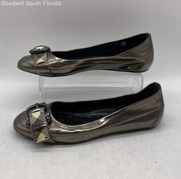 Authentic Burberry Womens Metallic Silver Toned Ballet Flats Shoes Size 8