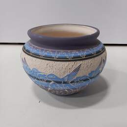 Beige/Blue/Purple/Black Humming Bird Patterned Pottery Vase