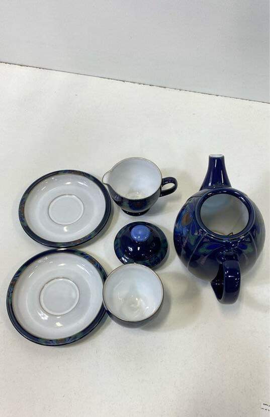 Lot of 5 Denby-Langley Baroque Tea Set Art Deco Blue Floral Teapot, Cup, Creamer image number 5