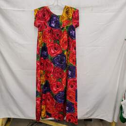 VTG 80's Island Casual Kaftan Multi-Color Floral Maxi Dress Size MM