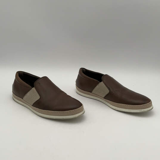 Mens Brown Leather Round Toe Espadrille Slip-On Loafer Shoes Size 7 image number 1