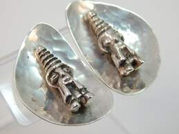 Vintage Sterling Silver 925 Peru Figural Hammered Clip On Earrings 27.8g alternative image
