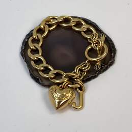 Designer Juicy Couture Gold-Tone Puffed Heart Charm Toggle Link Chain Bracelet