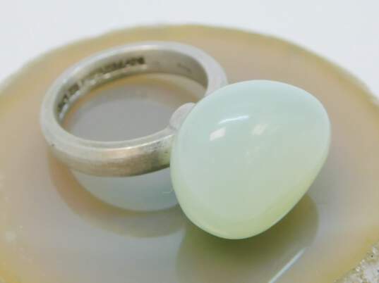 Emporio Armani 925 Modernist Light Green Chalcedony Brushed Unique Band Ring 11.3g image number 2
