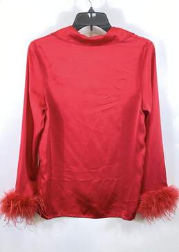 NWT Nadine Merabi Womens Red Long Sleeve Collared Satin Button-Up Top Size Small alternative image