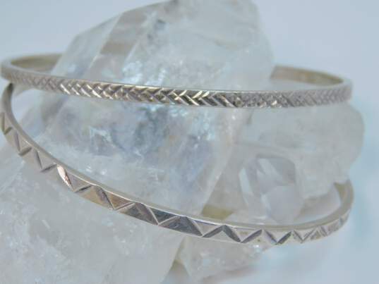 Taxco Sterling Silver Malachite Etched Bangle Bracelets 42.6g image number 5