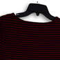NWT Womens Red Blue Striped Short Sleeve Ruffle Hem Pullover Blouse Size S image number 4