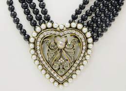 Heidi Daus Gold Tone 5 Strand Black Bead Crystal Faux Pearl Heart Necklace 145.4g alternative image