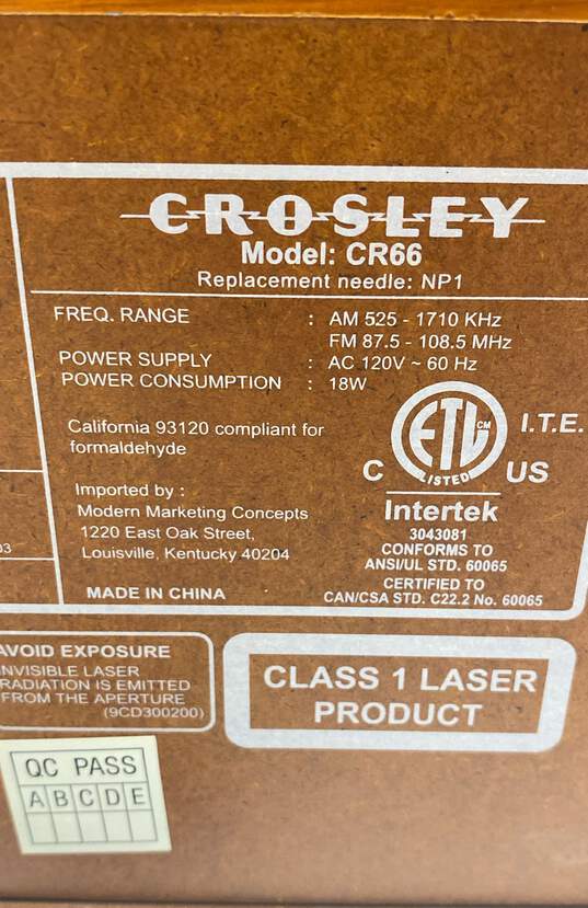 Crosley Rochester CR66 5-in-1 Record Player Turntable Cassette CD AM FM Radio image number 7