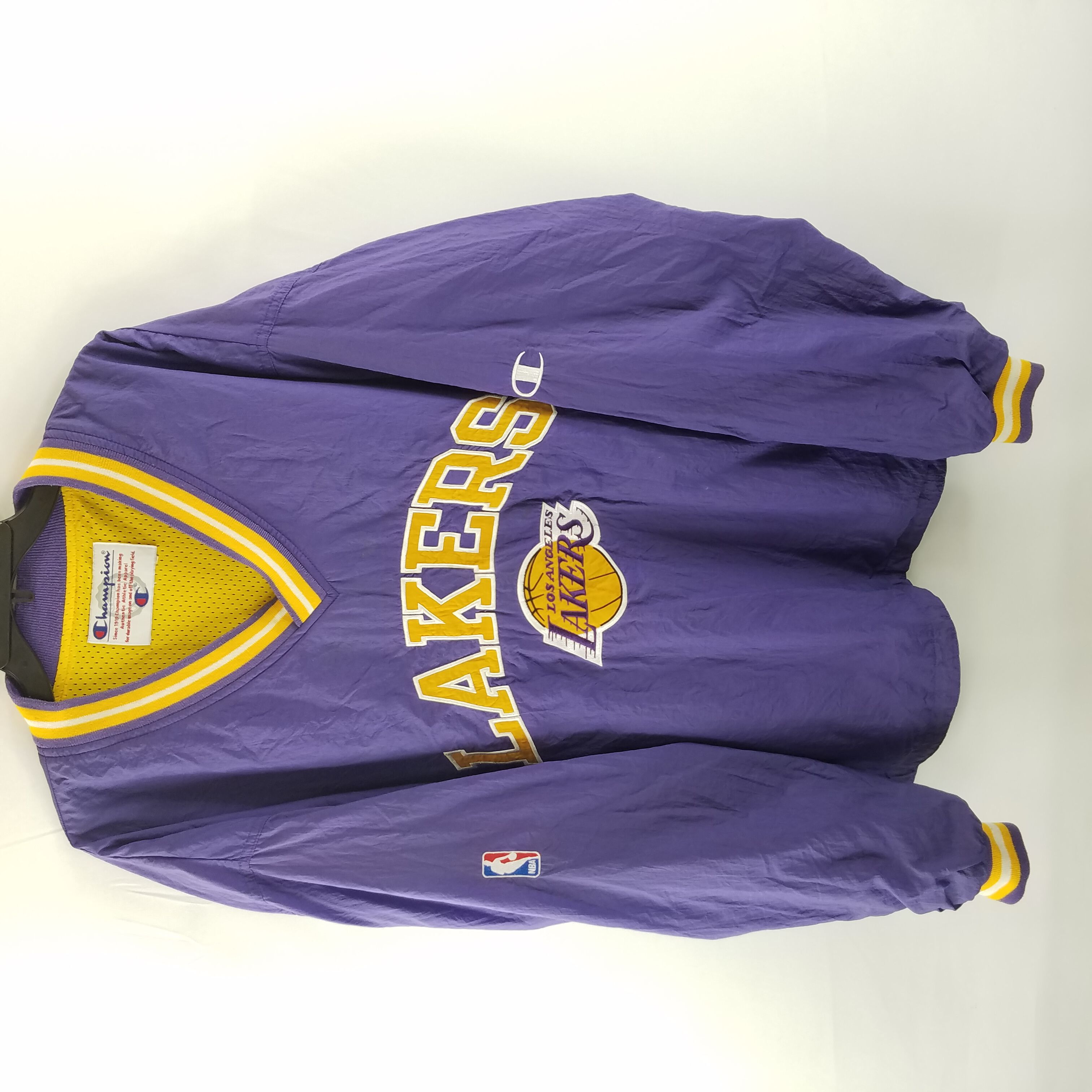 Buy the Vintage Champion NBA Lakers Logo Men Purple Long Sleeve