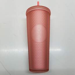Starbucks Neon Hot Pink Tumbler Textured Travel Cup Green Straw Venti 24 Oz  New