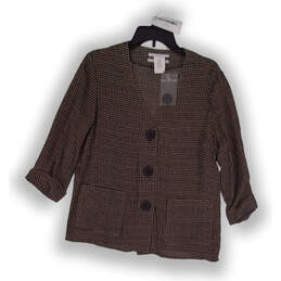 NWT Womens Brown Plaid Front Pocket Long Sleeve V Neck Cardigan Jacket Size 6
