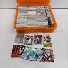 Lot of Assorted Sports Trading Cards In Orange Storage Bin alternative image
