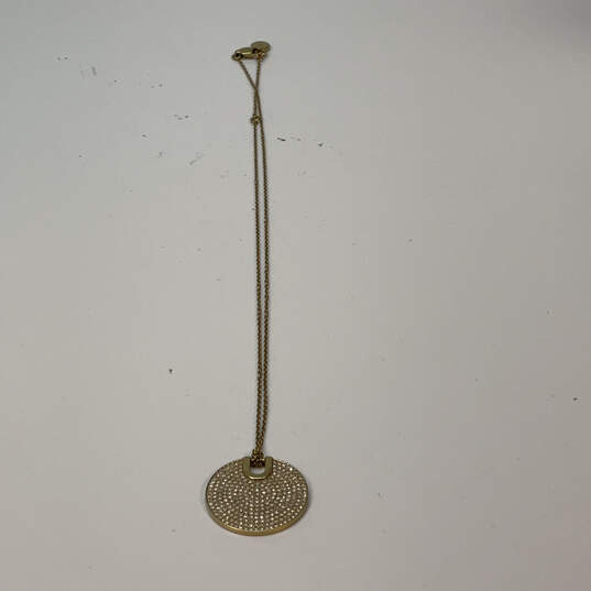 Designer Michael Kors Gold-Tone Rhinestone Round Coin Pendant Necklace image number 3