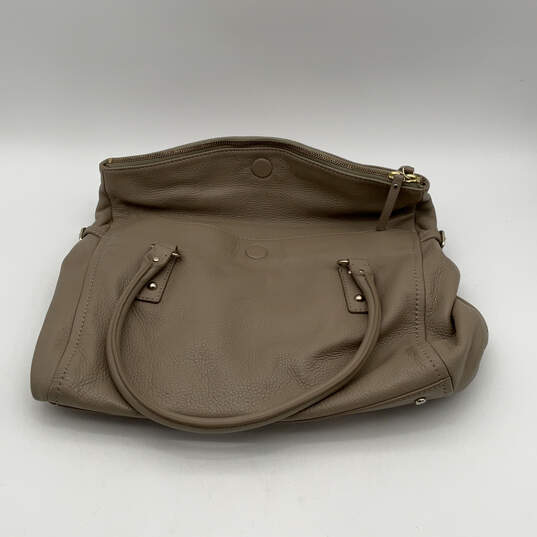 Womens Taupe Leather Inner Pocket Double Handed Elegant Shoulder Bag image number 4
