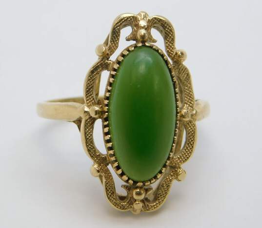 Vintage 10K Yellow Gold Nephrite Ring- For Repair 4.4g image number 2
