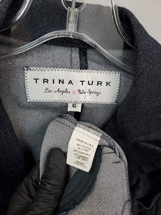 Wm Trina Turk Black Denim Collard Button Pockets Blazer Sz 6 image number 3