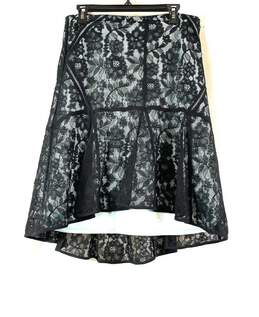 NWT Robert Rodriguez Womens Black Blue Floral Lace Back Zip A-Line Skirt Size 12