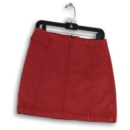 Womens Red Denim Flat Front Back Zip Stretch Classic Mini Skirt Size 12