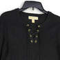 Womens Black Long Sleeve Lace-Up Neck Pullover Sweater Size Medium image number 3