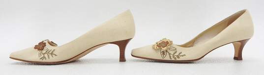 Talbots Tan Embroidered Short Heels Sz 9M image number 3