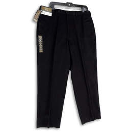 NWT Mens Black Flat Front Pockets Deep Dye Straight Leg Dress Pants 36x29